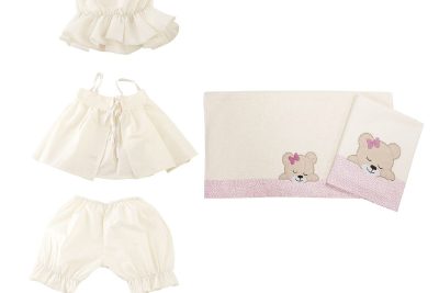 ΛΑΔΟΠΑΝΟ ΣΕΤ 5 τεμ bebe SLEEPING BEARS CUB 12  ΛΕΥΚΟ/ΡΟΖ Cotton 100%