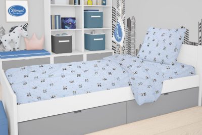 ΣΕΝΤΟΝΙΑ ΕΜΠΡΙΜΕ ΣΕΤ 2 τεμ kids PANDA 110 160Χ240 Sky blue Cotton 100%