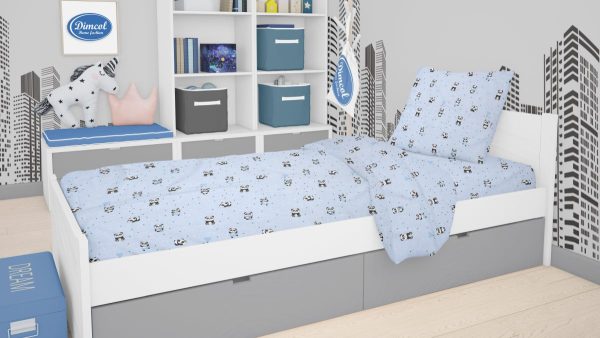 ΣΕΝΤΟΝΙΑ ΕΜΠΡΙΜΕ ΣΕΤ 2 τεμ kids PANDA 110 160Χ240 Sky blue Cotton 100%