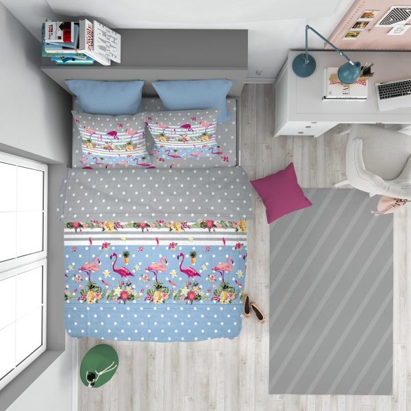 ΣΕΝΤΟΝΙΑ ΕΜΠΡΙΜΕ ΣΕΤ 3 τεμ kids Flamingo 293 160Χ240 Blue-Grey Flannel cotton 100%