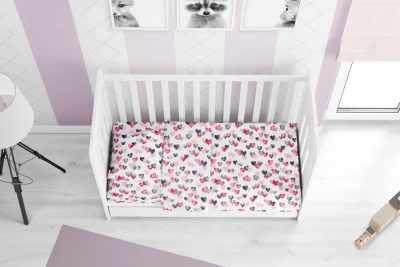 ΠΑΠΛΩΜΑΤΟΘΗΚΗ ΕΜΠΡΙΜΕ bebe Hearts 12 120X160 Grey-Pink Cotton 100%