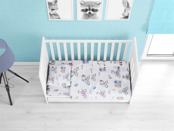 ΣΕΝΤΟΝΙΑ ΕΜΠΡΙΜΕ ΣΕΤ 3 τεμ bebe Bicycle 415 120Χ160 White-Blue Cotton 100%