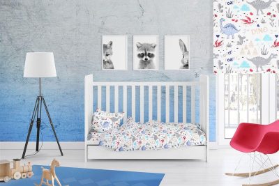 ΠΑΠΛΩΜΑΤΟΘΗΚΗ ΕΜΠΡΙΜΕ bebe Dino 309 120X160 White-Blue Cott/Pol 70/30