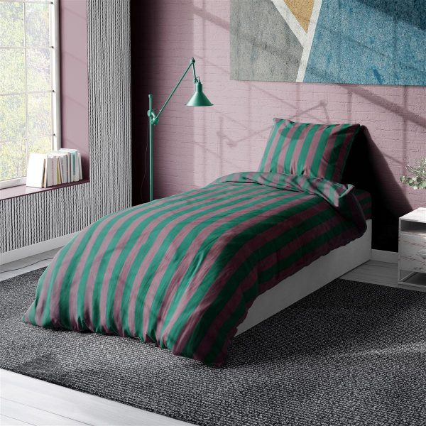 ΣΕΝΤΟΝΙΑ ΒΑΜΒΑΚΟΣΑΤΕΝ ΣΕΤ 2 τεμ. Stripes 156 Green-Antique Pink 160X240 Cotton 100%