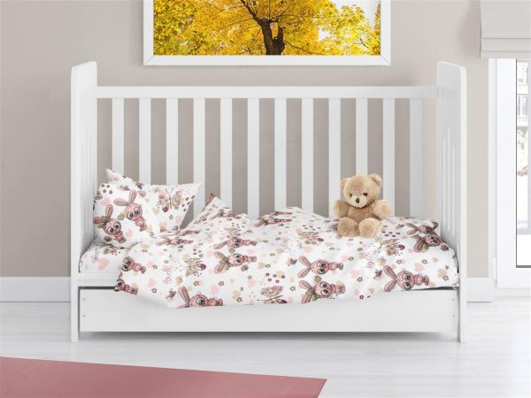 ΠΑΠΛΩΜΑΤΟΘΗΚΗ ΕΜΠΡΙΜΕ bebe Bunnies 30 120X160 White-Coral 100% Cotton Flannel