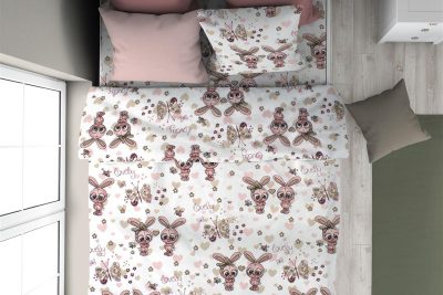 ΠΑΠΛΩΜΑΤΟΘΗΚΗ ΕΜΠΡΙΜΕ kids Bunnies 30 160X240 White-Coral 100% Cotton Flannel