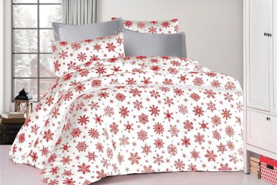 ΠΑΠΛΩΜΑ ΕΜΠΡΙΜΕ Snowflake 462 220X240 White-Red 70/30 Cott/Pol