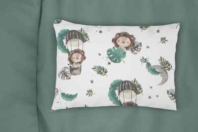 Μαξιλαροθήκη Εμπριμέ kids Lion 534 50X70 Green 100% Cotton