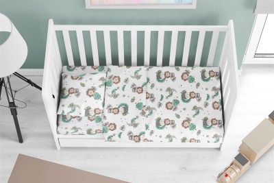 Σεντόνια Εμπριμέ Σετ 3 τεμ bebe Lion 534 120X160 Green 100% Cotton