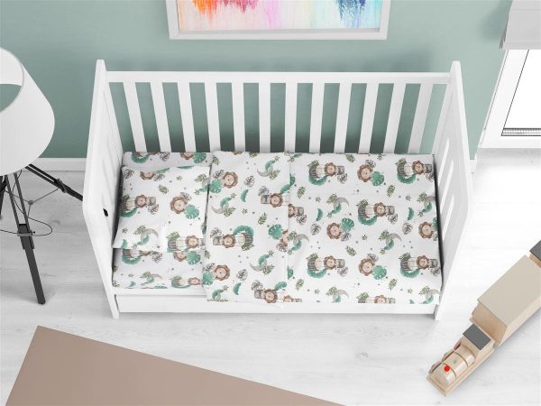 Σεντόνια Εμπριμέ Σετ 3 τεμ bebe Lion 534 120X160 Green 100% Cotton