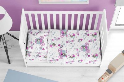 Σεντόνια Εμπριμέ Σετ 3 τεμ bebe Princess 389 120X160 White-Lila 70/30 Cott/Pol