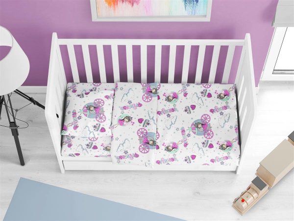 Σεντόνια Εμπριμέ Σετ 3 τεμ bebe Princess 389 120X160 White-Lila 70/30 Cott/Pol