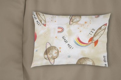 Μαξιλαροθήκη Εμπριμέ kids Spaceship 186 50X70 Beige 100% Cotton