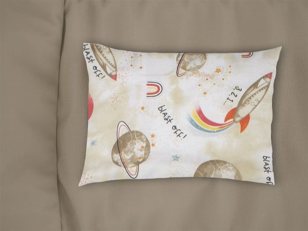 Μαξιλαροθήκη Εμπριμέ kids Spaceship 186 50X70 Beige 100% Cotton