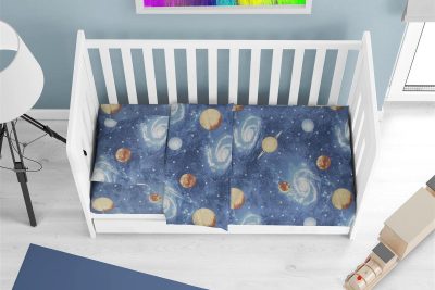 Σεντόνια Εμπριμέ Σετ 3 τεμ bebe Milky Way 185 120X160 Blue 100% Cotton