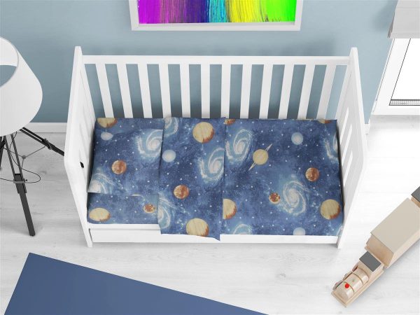 Σεντόνια Εμπριμέ Σετ 3 τεμ bebe Milky Way 185 120X160 Blue 100% Cotton