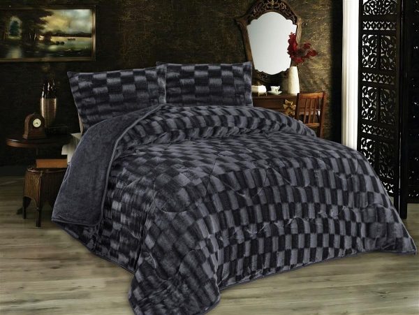 Κουβερτοπάπλωμα με εφέ Fleece 750 gsm 1940 Grey-Black 160X220 100% Polyester