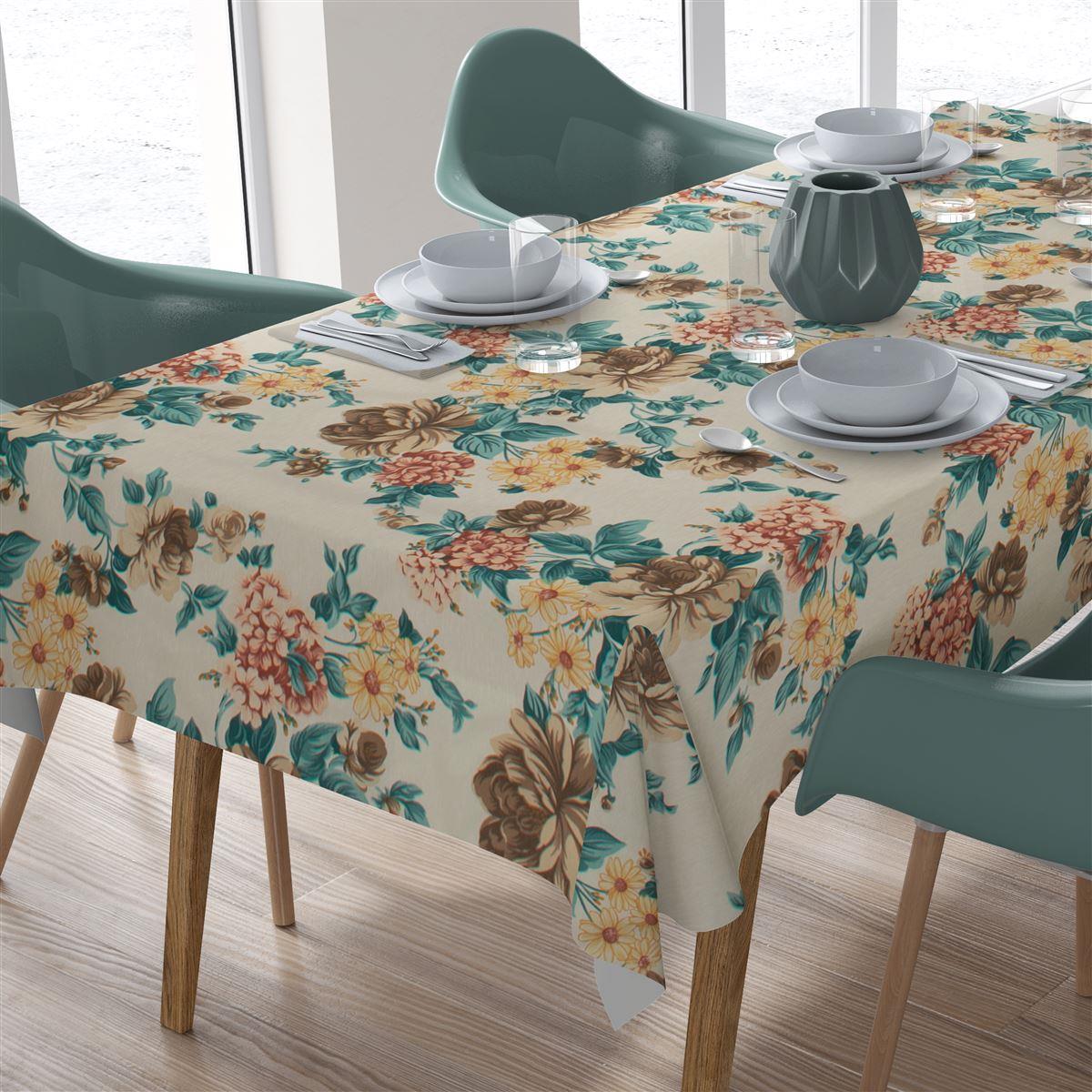 ΤΡΑΠΕΖΟΜΑΝΤΗΛΟ ΑΛΕΚΙΑΣΤΟ 140X180 Vintage Flower 480 Ecru-Aqua Cott/Pol 70/30