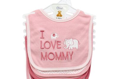 Σαλιάρα Interlock & Επένδυση Terry με Velcro bebe Σετ 6 Τεμ. Elephant 22 30X20 Pink 60/40 Cott/Pol