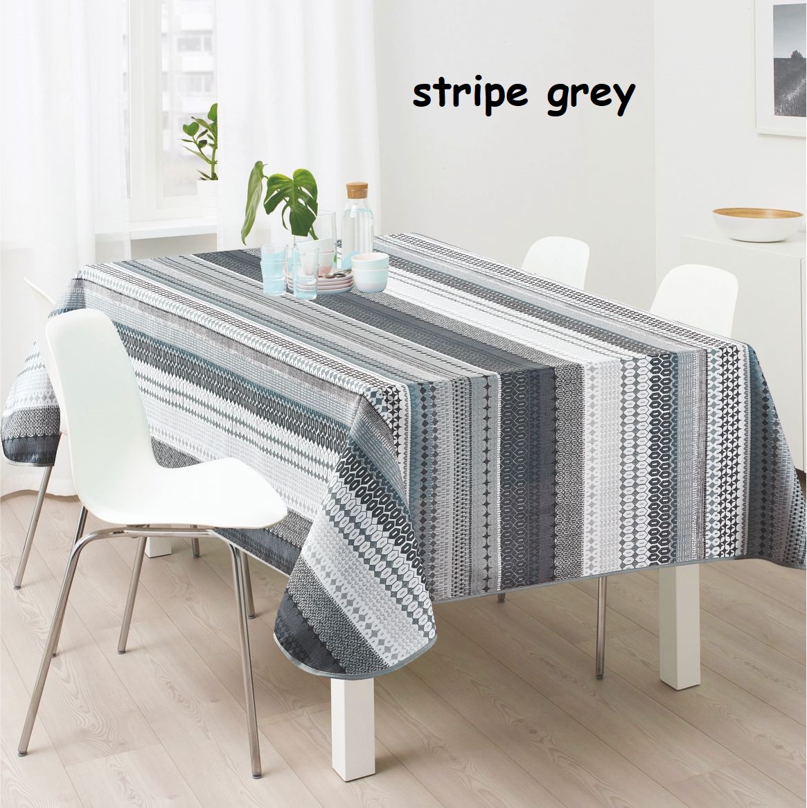 Τραπεζομάντηλο  αλέκιαστο Σχ. Stripe grey 100%pol.